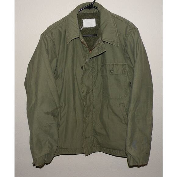 Vtg 70’s U.S. Navy Cold Weather Permeable Men’s Large Deck Jacket A-2 Green - Picture 1 of 3